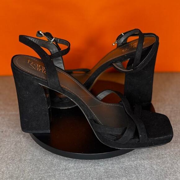 Franco Sarto Damalis Black Faux‎ Leather Glitter Heel Sandal Size 10 - Picture 3 of 6